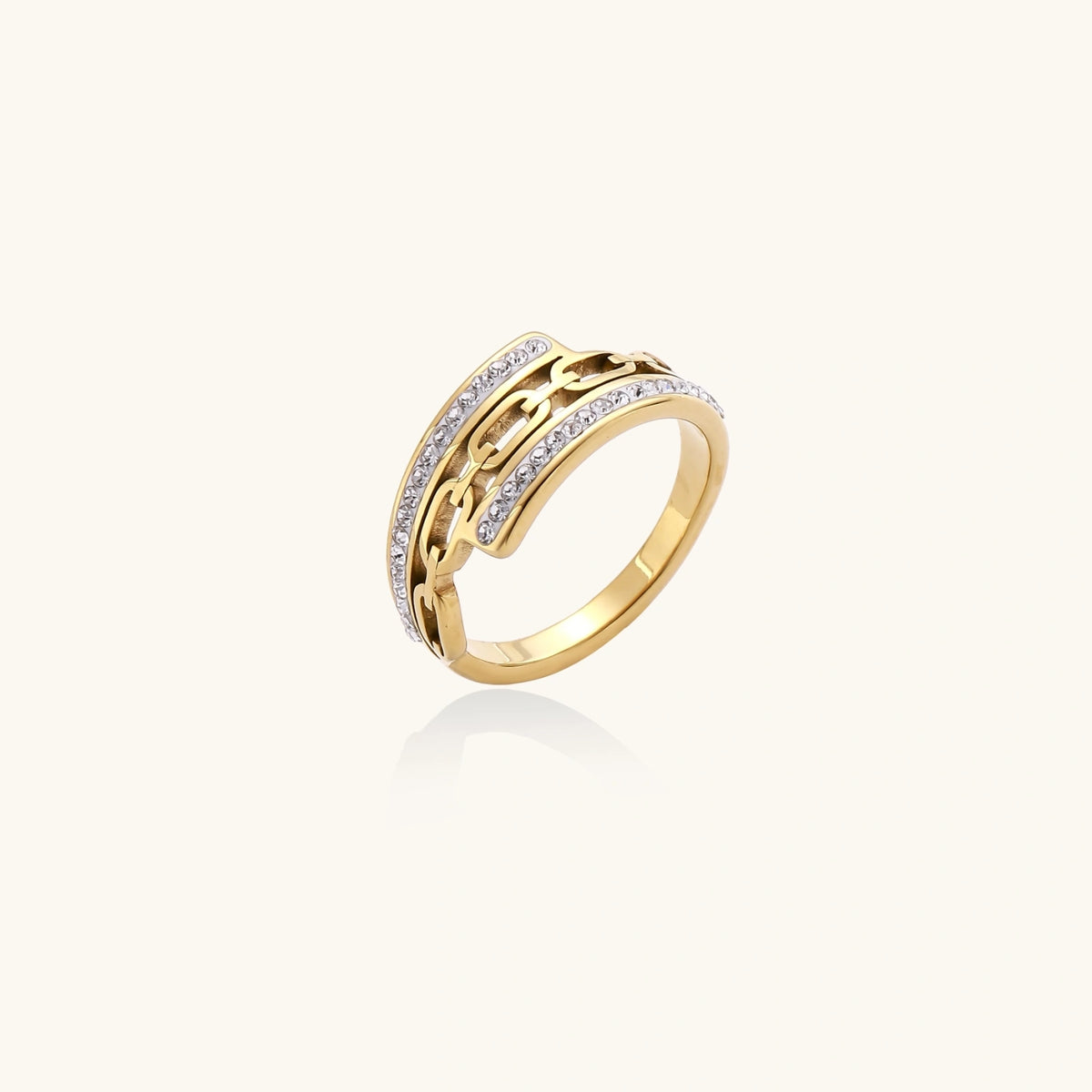 Chain Link Crystal Ring by Diar Collections